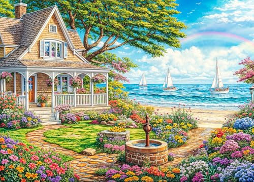 Beach Vacation Jigsaw Puzzles for Adults 1000 Piece Charming Garden Flowers Jigsaws 1000 Pieces for Adults