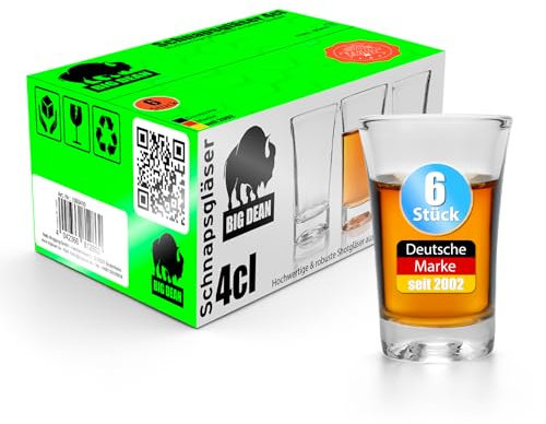 BigDean 6 Stück Schnapsgläser 4cl – Shotgläser in Gastro-Qualität & Geschenkbox