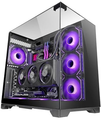 Mars Gaming MC-VISION, Case Gaming ATX, Triplo Vetro Temperato Senza Cornice, Struttura a Doppia Camera, Compatibile con Schede Madri a Connettore Inverso, Supporto Raffreddamento a Liquido, Nero