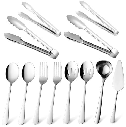 LIFKOME Juego De Cubiertos De Acero Inoxidable 14 Piezas Para Servir Cucharas Ranuradas Cucharas De Mesa Ideal Para Bufé y Fiestas