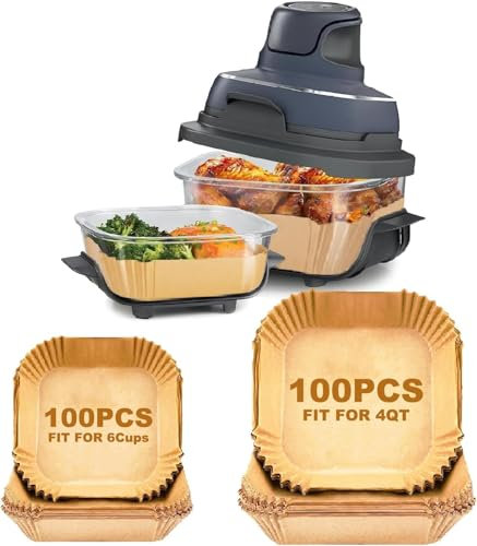 100 forros desechables para freidora de aire Ninja CRISPi FN101UKGY, forros de papel pergamino desechables para freidora de aire de 3.8 L y 1.4 L, accesorios antiadherentes para freidora de aire Ninja