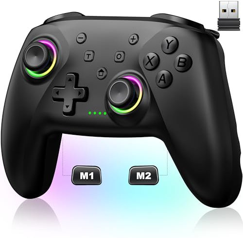 Switch-Controller für Switch/Switch 2/Lite/OLED mit Ladestation, Hall-Effekt-Joystick, kabelloser Switch-Pro-Controller für iOS/Android/PC, RGB-Beleuchtung, programmierbar, Turbo & Wakeup