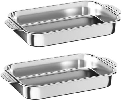 Stainless Steel Baking Trays, 2PCS Non Stick Oven Trays with Handles, 37×22×5 cm Roasting Tray for Oven/Induction Hob, Rectangular Baking Tray for Baking Roasting Serving, Easy to Clean (37×22×5 cm)