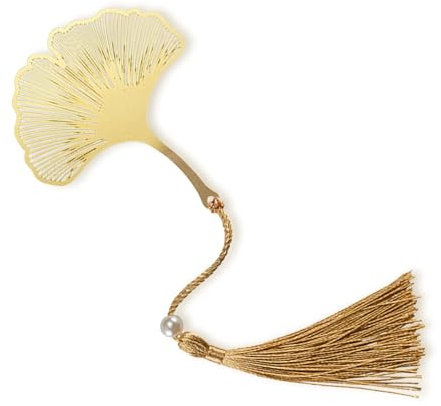 Dcsfadq Ginkgo-Lesezeichen mit Quaste, Dekoratives Bookmark mit Durchbrochenem Blatt, Lesezeichen Metall für Geburtstagsgeschenk Geschenk Schulabschluss Abschiedsgeschenk, Gold