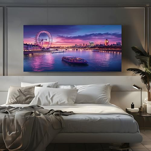 ZORYAN Skyline Di Londra Quadri Moderni Soggiorno Su Tela Viola Stampe da Parete per Soggiorno e Camera da Letto, Decorazioni per la Casa, Quadretti da Parete 80x160cm