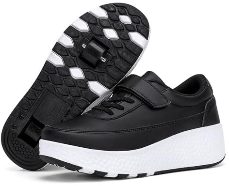 Mateju Enfant Chaussures à roulettes Fille Garçon, 2 en 1 Patins à roulettes Chaussures de Skateboard avec Roues Automatiques Retractable pour Femme Homme Adulte Adolescents 29-43 EU (Noir,43)