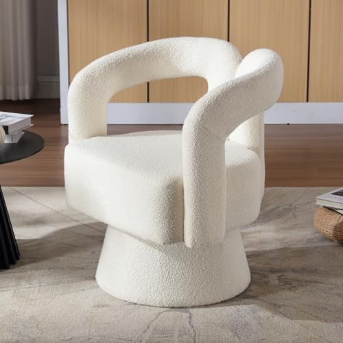 A ALFRESCOOL 360 Grad Drehbare Kuschelfass-Akzentstühle, runde Sessel mit breiter Polsterung, Flauschiger Stoffsessel für Wohnzimmer, Schlafzimmer, Büro, Warteräume, Beige