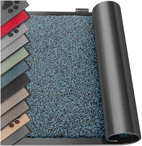 KESSER Schmutzfangmatte, Profi Fußmatte in vielen Größen, Türmatte, Teppich, Fußabtreter & Fußabstreifer, rutschfest, wetterfest, maschinenwaschbar, Haustür & Wohnungseingang,Petrolblau 90x150cm