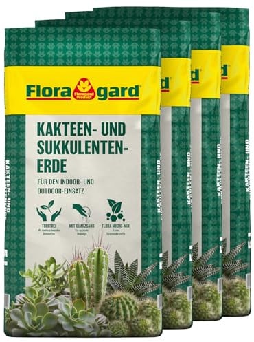 Floragard Kakteen- & Sukkulentenerde 40 L (4×10 L) – mineralisches, durchlässiges Substrat mit reinem Quarzsand zur Vermeidung von Staunässe – für Kakteen, Aloe Vera, Agaven & andere Sukkulenten