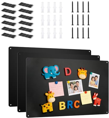 MUXHEL 3 Stück Magnettafel, 43 x 32cm Magnetwand, Magnettafel Küche, Pinnwand Magnetisch, Magnetwand Groß, für Tafel Büro Küche Kühlschrank (Schwarz)