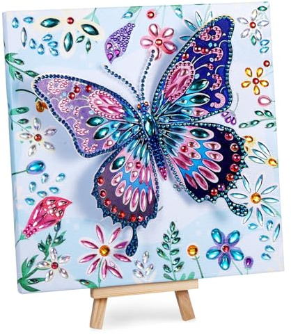 Zocipro Manualidades para Niñas 6-12 años, Juegos 3D Pintura Diamante Juego de manualidades Mariposa y Flores con Lienzo de Madera y Soporte Ajustable, Regalos Creativos para Cumpleaños y Navidad
