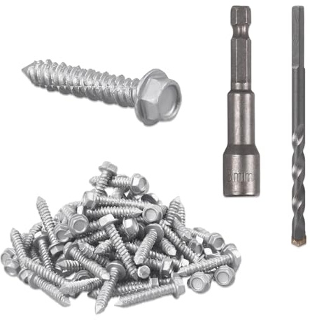 GUSUUI ﻿1/4 x 1-1/4 Concrete Screws 410 Stainless Steel Concrete Screws with Drill Bit and Hex Bit Socket for Masonry, Cement, Block, Brick or Stucco - 100 PCS ﻿