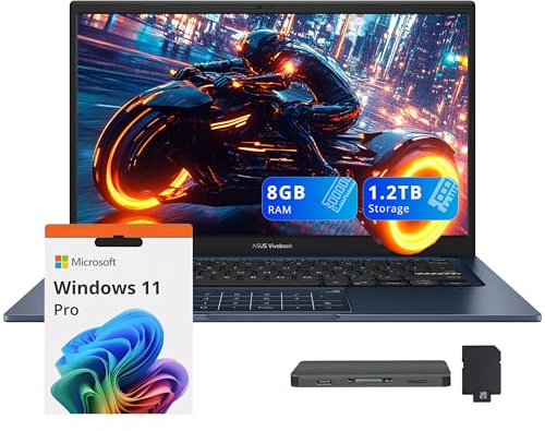 ASUS Vivobook - Computer portatile FHD Business da 14, Intel Core 5 120U, 8 GB di RAM DDR4, 1,2 TB di memoria (SSD da 256 GB + set docking station da 1 TB), scheda grafica Intel, tastierino numerico