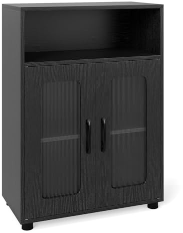 LIFEZEAL Badezimmerschrank, Freistehender Badschrank mit verstellbarem Regal, Küchenschrank mit offenem Fach, Platzsparender Schrank Badkommde für Wohnzimmer, Küche & Bad, 60 x 30 x 83 cm (Schwarz)