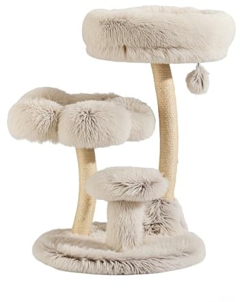 Fudajo Designer Kratzbaum 49 x 49 x 74 cm, Katzenkratzbaum mit Plüsch und Sisal, Kletterbaum für Katzen, Katzenbaum mit Spielball