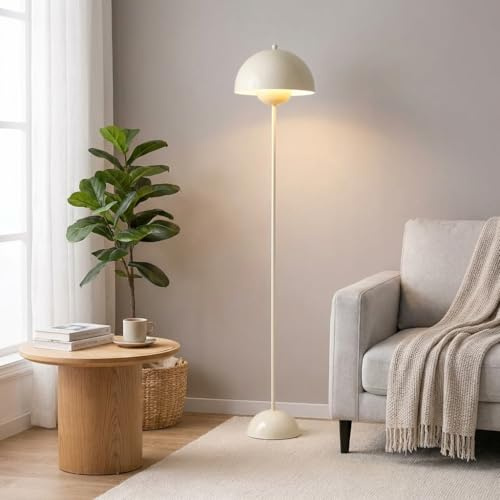 Alpinaluz Moderner Stehlampe mit Doppelter Metallschirm Ø30 cm, Minimalistisches Design in Cremeweiß, 164 cm Höhe, Stabile Basis mit Fußschalter – Perfekt für Wohnzimmer und Lesen