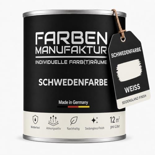 Schwedenfarbe Holzfarbe Außen Wetterfest – Holzschutzfarbe für Fassade, Gartenhaus, Zaun & Scheune – Diffusionsoffen & Nachhaltig Wetterschutzfarbe, Größe: 1L, Farbe: weiß