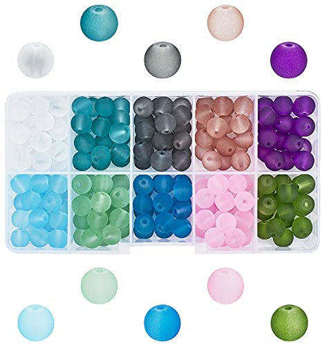 Ph PandaHall Über 200pcs / Box Gefärbt Transparente Runde Glasperlen Mattierte Perlen Zum Auffädeln 10 Farbe 8mm Kristall Runde Glas Lose Perlen Spacers Für Diy Schmuck Herstellung