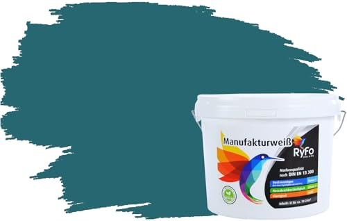 RyFo Colors Bunte Wandfarbe Manufakturweiß Niagaragrün 3l - weitere Grün Farbtöne und Größen erhältlich, Deckkraft Klasse 1, Nassabrieb Klasse 1