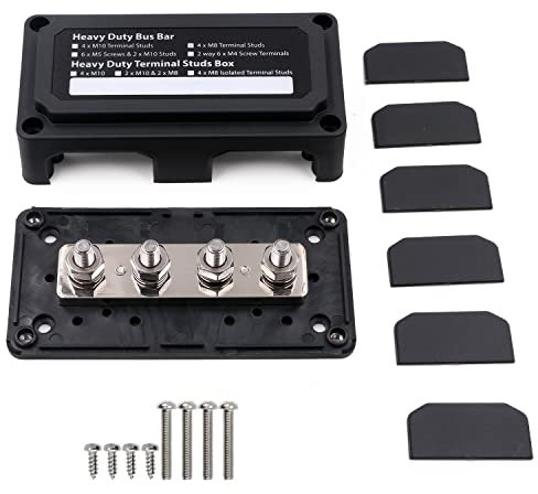 Gloaso Sammelschiene Busbar 12V -48V 300A mit 4x M8 Bolzen Stromverteilerblock, Heavy Duty DC Sammelschienen 12 Volt 24V Batterie Bus Bar für Auto Wohnmobil LKW Solar Boot Marine, Schwarz