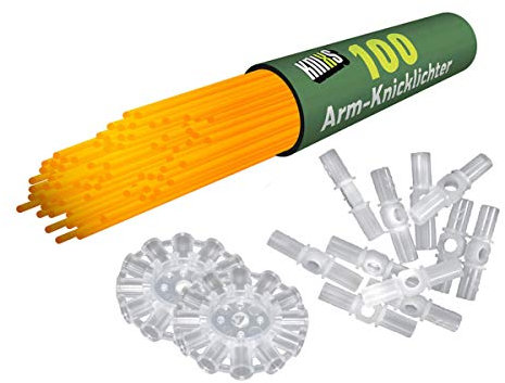 KNIXS 100x Arm-Knicklichter in Orange leuchtend inkl. 100 x 3D-Verbinder und je 2 x Ballverbinder und 7-Lochverbinder für Party, Festival, Geburtstag oder als Dekoration, geprüfte Markenqualität