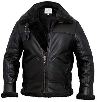 Marco Enzolani Herren B3 Bomberjacke Flieger Echt Shearling B3 Bomber Schaffell Jacke Winter Schwarz, Schwarz, M
