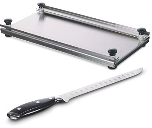 Ultimate Stainless Steel Beef Jerky Maker Slicer Cutting Board With Beginners Guide on How To Dry Cure Preserve Beef, Venison, and Other Meat - Book included - With 10-In Professional Slicing Knife