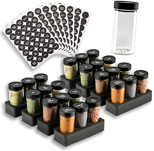 AllSpice InDrawer range épices pour tiroir, comprend 24 pots en verre, étiquettes et accessoires