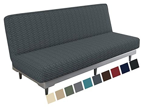 MAXIJIN 3-Sitzer-Stretch-Sofabezug ohne Armlehnen, Verstellbarer, klappbarer Sofabettbezug, universell Abnehmbarer Futonbezug für Wohnzimmer (Dunkelgrau)