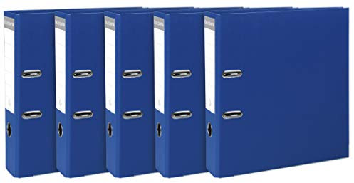 Exacompta 53352SE 5er Pack Premium-Ordner. Made in Germany. Kunststoffbezug außen und innen 8 cm breit DIN A4 MAXI dunkelblau Ringordner Aktenordner Briefordner Büroordner Plastikordner Schlitzordner