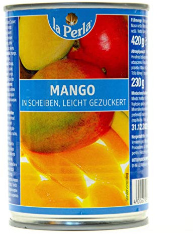 La Perla Mango in Scheiben - 6x 230g Dose - leicht gezuckerte Mangoscheiben eingelegte Mango fruchtige Mangostücke Mangofrucht Obstkonserve vegan glutenfrei schonend verarbeitet