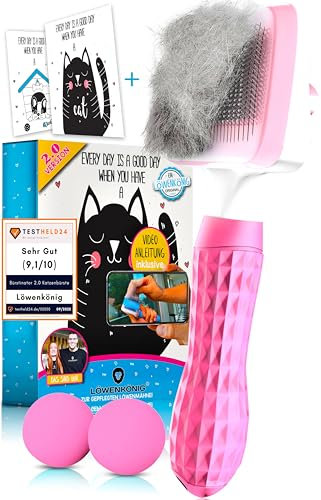 LÖWENKÖNIG® BÜRSTINATOR 2.0 Premium Katzenbürste & Hundebürste Selbstreinigend für Kurzhaar & Langhaar Tiere I Haustierbürste groß, Fellbürste entfernt lose Unterwolle & verfilztes Hunde & Katzenhaar
