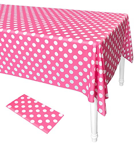 ELECLAND Pink Polka Dot Plastic Table Cover 137cmx274cm, Rectangle, Circus, Baby Shower, Wedding & Birthday Party Decor