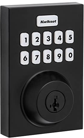 Kwikset Home Connect 620 Pêne dormant Smart Lock avec technologie Z-Wave, fonctionne avec Ring Alarm, Samsung Smartthings et plus encore, hub Z-Wave requis, design contemporain en noir mat