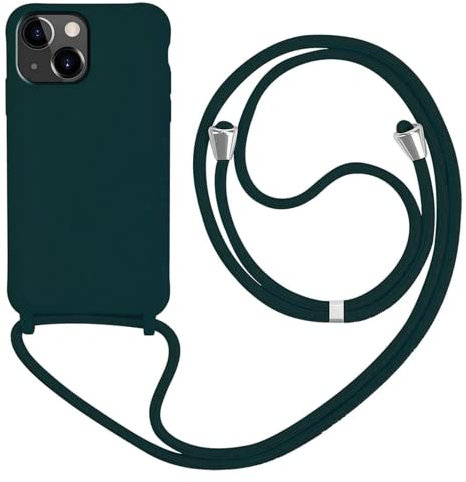 MEVIS Coque Compatible avec iPhone 13,Collier pour Étui Colliers de cellulaire Mince Antichoc Réglable Lanyard Case-Vert foncé