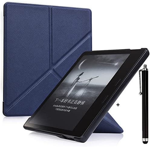 CCOO Étui Rayures Croisées pour Kindle Oasis (10ème Génération, Version 2019 et 9ème Génération, Version 2017) - Housse Coque de Support Mince en Origami avec Réveil/Sommeil Automatique