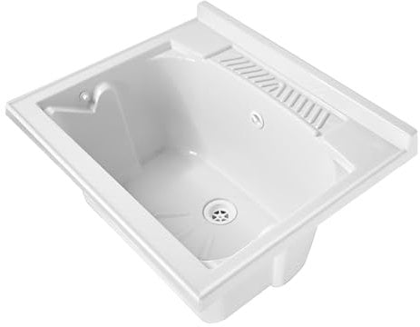 Lavatoio Lavapanni in Resina PP, Bianco, 60x50 Ideale per Ricambio o Installazione su Mobile o Piano da appoggio in Lavanderia o Cucina Incluso di Kit Sifoneria
