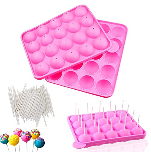 Formen Backen, Cake Pop Silikonform Silikon, mit 100 Stück Cake Pop Sticks, für Süßigkeiten, Schokolade