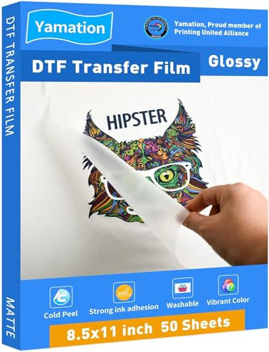 Yamation DTF Transfer Film Glossy: 8.5 x 11inch 50 Sheets PET Paper Glossy Clear Cold Peel Direct to Film Transfer Film for Tshirt