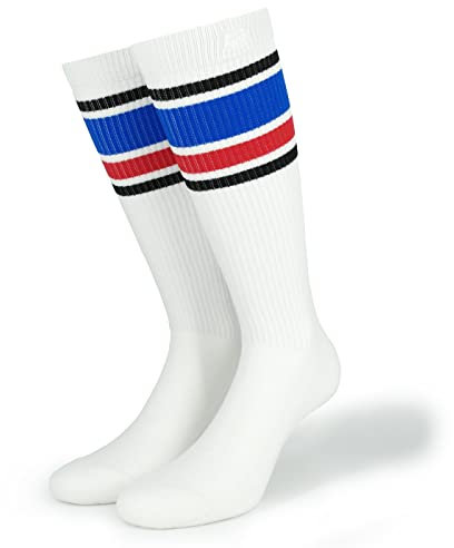 Spirit of 76 Herren & Damen Sport Retro Tennissocken Bio Baumwolle Kniehoch 39 40 41 42 Weiß - Schwarz - Blau - Rot (M)