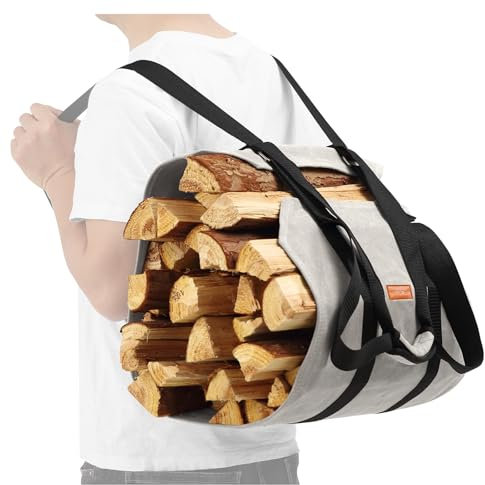 WITSTEP Kaminholz-Tragetasche, Wasserabweisende Kaminholztasche, stabile Holztasche mit verstellbaren Riemen, gewachstes Segeltuch, Kaminholz, Camping, Holzofen-Zubehör