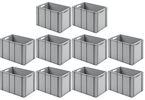 SparSet 10x Eurobehälter mit offenem Griff | HxBxT 42x40x60cm | 70 Liter | Grau | Eurobox, Transportbox, Transportbehälter, Stapelbehälter