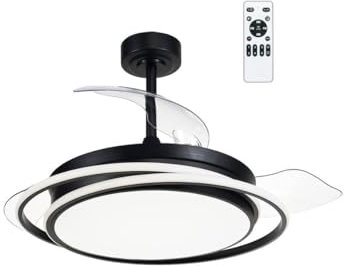 CRISTALRECORD Ventilador LED con aspas plegables Antila Negro 45W 4000 Lm CCT