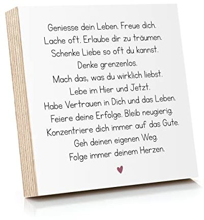 ARTFAVES® Holzbild mit Spruch - Geniesse dein Leben, freue dich | Deko Geschenk zum Thema Glück/Leben/Größe: 14,8 x 14,8 cm