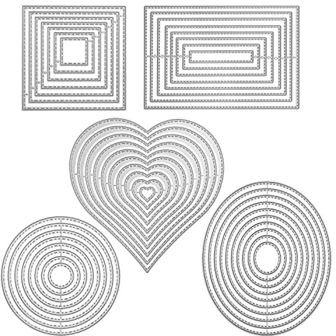 5 Stück Stanzschablone Geometrisch Set Stanzformen Quadratisch Rechteckig Kreis Rund Oval Herz Rahmen Schneiden Prägeschablonen Prägung Schablone Stanzschablonen für Scrapbooking Album Karten Basteln