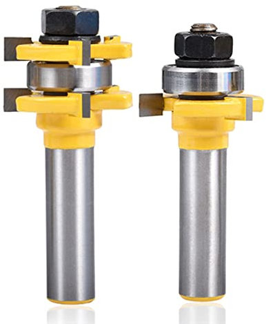 Bestgle 1/2 Shank Tongue and Groove Router Bit Set, 3 Teeth T-Shape Woodworking Milling Cutter Tool (Up to 3/4 Stock, 1/4 Depth, 1-3/8 Cutting Dia.)