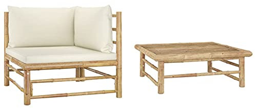 Yolola Set Divani da Giardino 2 pz con Cuscini, Salotto da Giardino Esterno, Divanetto da Esterno, Set Giardino Esterno, Set Salotto da Esterno, Bianco Crema in bambù