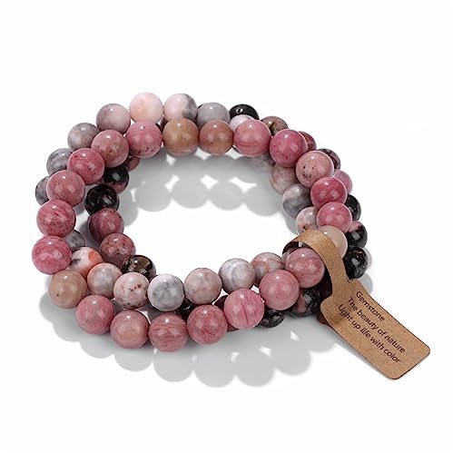 Risyfjew - 3 Stück Heilkristall Armbänder für Frauen, 8 mm, Natursteine, elastische Armbänder Rosenquarz, Amethyst, Rose, Zebra, Jaspis, handgemachtes Geschenk, 8mm, Charm, Ohne Steine.