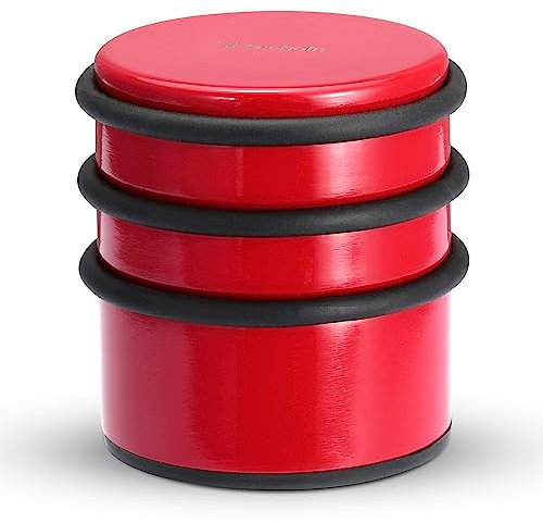 Techoln Heavy Duty Door Stoppers, Stainless Steel 2.8 Tall Door Stop No Drilling, Large 1.76 Lbs Doorstops with Protective Rubber Bands Anti-Slip Door Wedge (Painted Red)