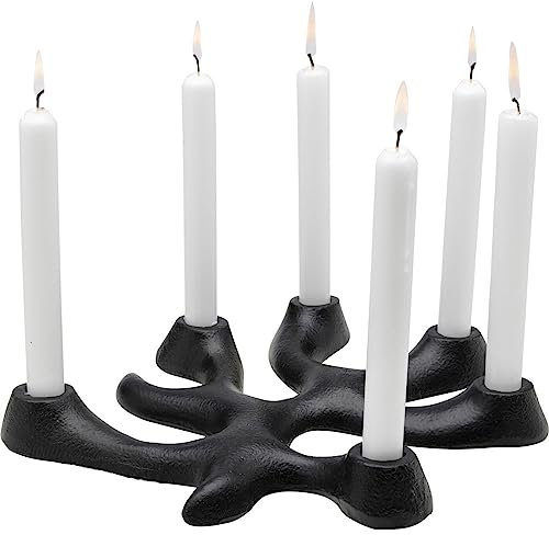 Kare Design Kerzenständer Corallo, Schwarz, 6-Armiger Kerzenhalter für Stabkerzen, Kerzenleuchter, Tischdeko, Aluminium, Handgefertigt, Unikat, 4x28x26 cm (H/B/T)